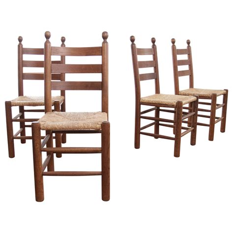 4 Dutch Ladder Back Oak Rush Seat Dining Chairs at 1stDibs