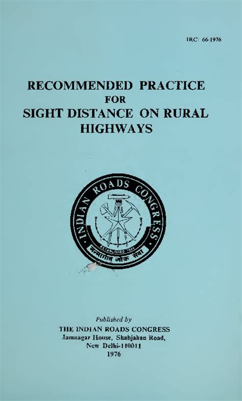 IRC: Recommended Practice for Sight Distance on Rural Highways - Studocu