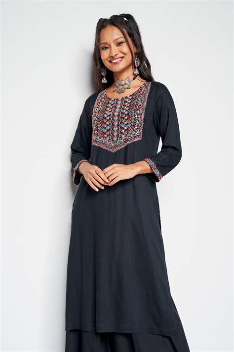 Buy our Black Solid Straight Kurta online from globaldesi.in SC ...