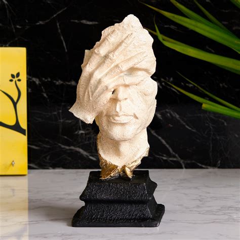 White Antique Finish Man Hand on Face Handcrafted Decorative Polyresin ...