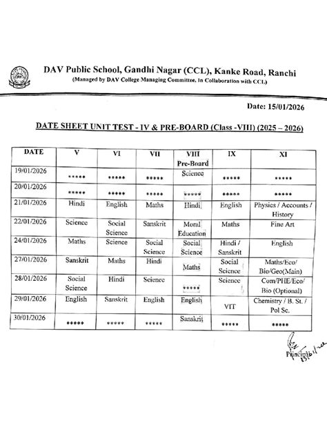 Date Sheet Unit Test IV & Pre-Board (VIII) 2025-26 - Studocu