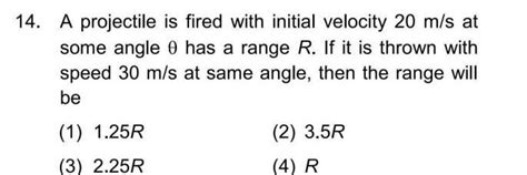 A projectile is fired with initial velocity 20 m/s at some angle has a ...