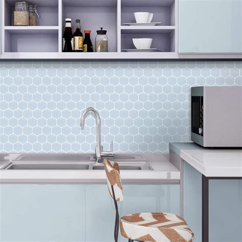 Pastel Blue Hexagon Peel and Stick Backsplash Tile – Commomy