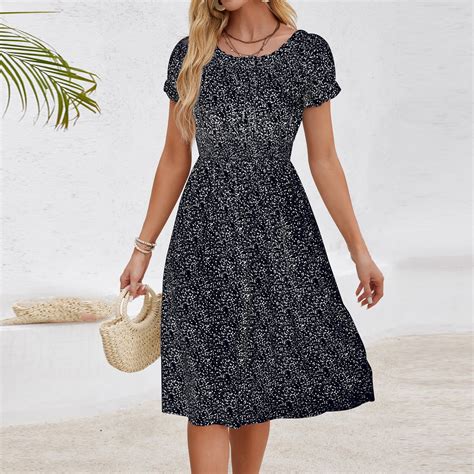 Womens Casual Dresses Summer Floral Lace Up Dress Women's Pleated Skirt ...