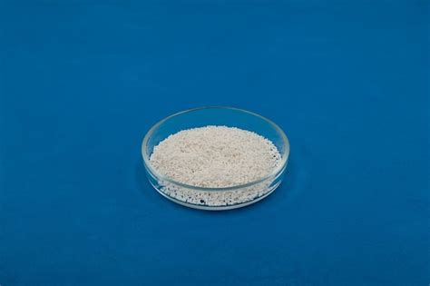 Potassium sorbate, potassium salt of sorbic acid in glass petri dish on ...