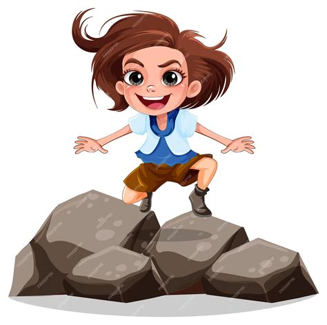 Premium Vector | Girl standing on the rock
