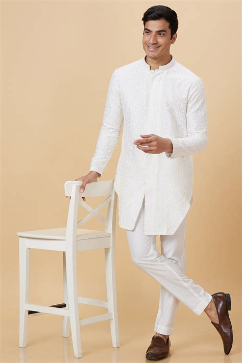 Kurta White star self Embroidery designer cut – Qalaonline