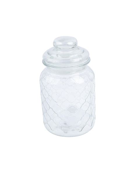 Kitchen Jar with Lid, Transparent (Grid Pattern), Glass, 800 mL ...