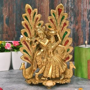 Rci Handicrafts Radha Krishna Idol Statue with Diya Peacock Design ...