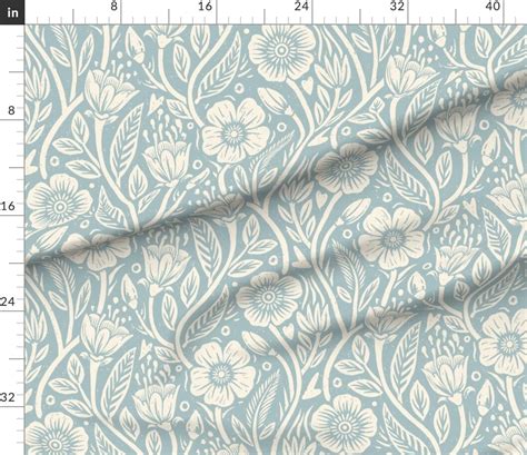 Various Fabrics by the Yard or Fat Quarter Blue Wildflowers Cream ...