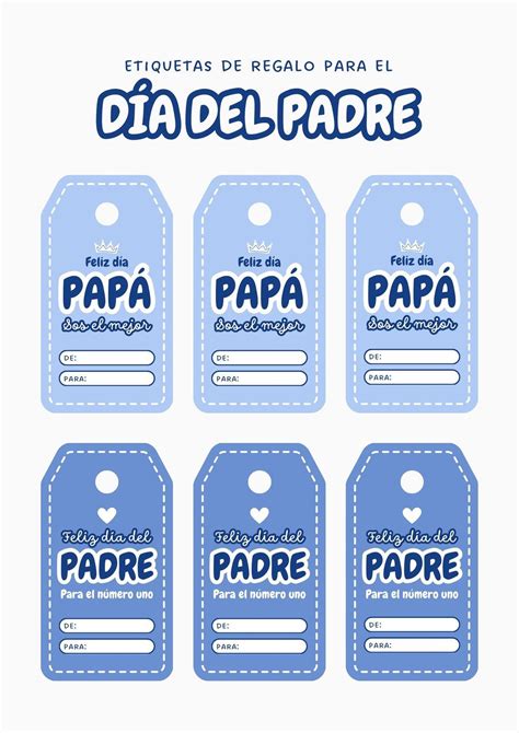 Documento A4 Etiquetas de Regalo Día del Padre Tierno Azul y Blanco ...