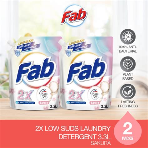 [TWIN PACK] Fab 2X LOW SUDS Laundry Detergent Sakura 3.3L Refill ...