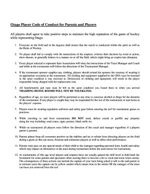 Fillable Online oha org Otago Player Code of Conduct for Parents and ...