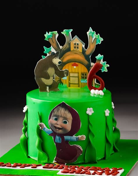 Masha Bear Cake in Green by Creme Castle