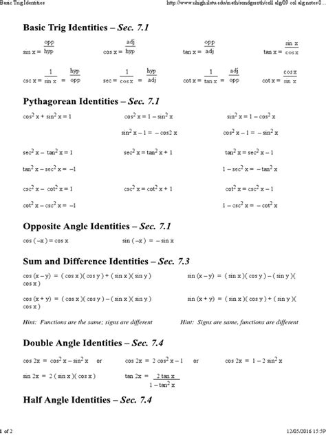 Image result for Basic Trig Identities