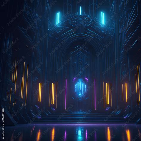 Futuristic Alien Mothership Hall, Flying Castle, Throne Room Interior ...