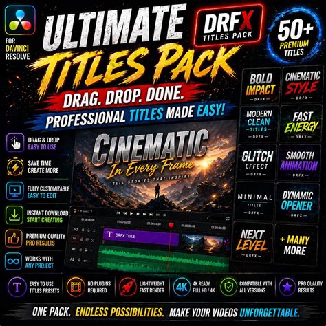Davinci Resolve Titles Pack DRFX Drag Drop Text Presets Video Editing ...