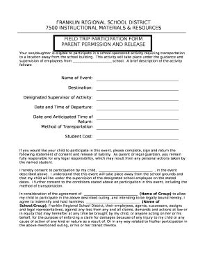 FIELD TRIP PARTICIPATION Doc Template | pdfFiller