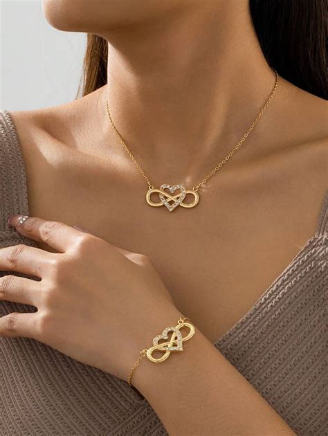 1 Set Dreamy Interlaced Crystal Heart & Infinity Symbol Women Pendant ...