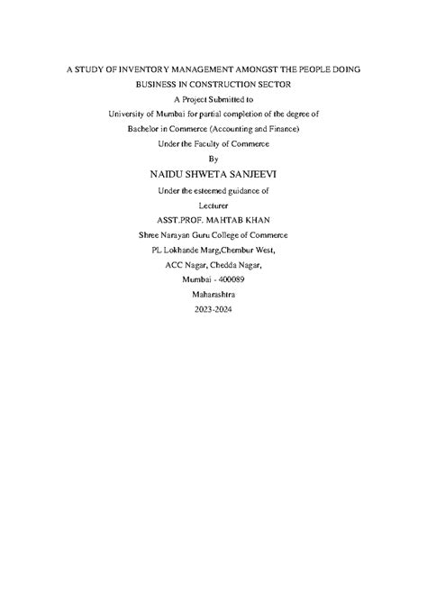 Inventory Management in Construction Sector: A Comprehensive Study (B ...