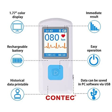 CONTEC Portable ECG/EKG Monitor PC Software Electrocardiogram Bluetooth ...