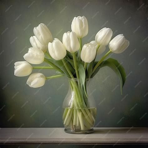 Premium AI Image | Bouquet of white tulips in a vase on a green background