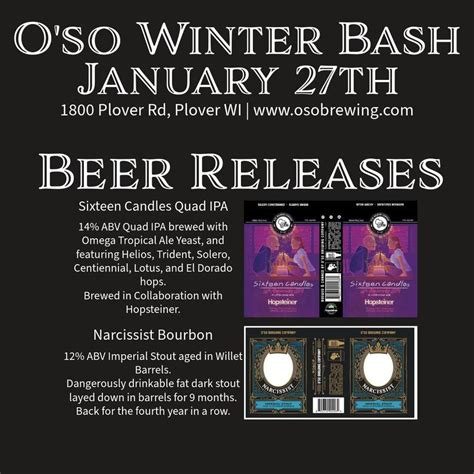 Narcissist and 16 Candles Beer Release, O'so Brewing Company, Plover ...