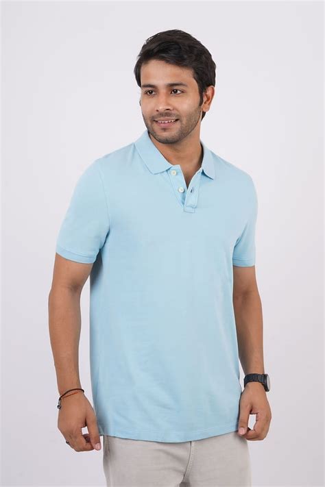 Men's Lt.Blue Solid Polo T-Shirt | Martpe