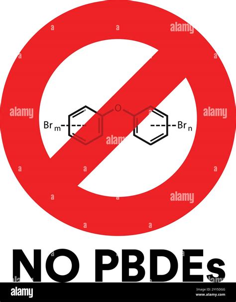 No PBDEs Red Circle with Line Symbol over chemical structure. Polybrominated diphenyl ethers ...