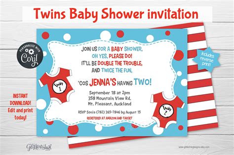 Blank Baby Shower Invitations For Twins