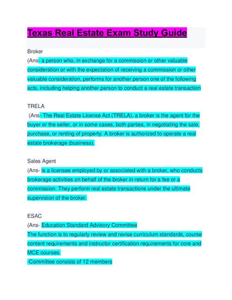Real Estate Exam Texas