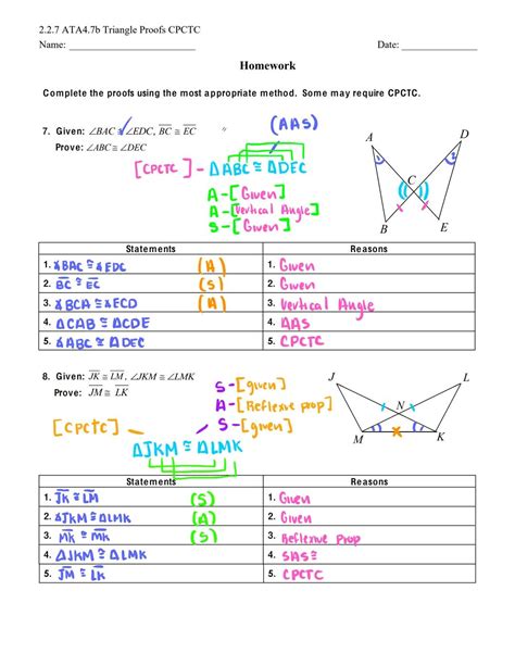 Simply explained: CPCTC Proofs Worksheet with Answers - Easy Steps to ...