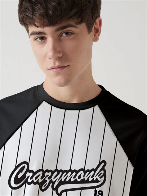 Crazymonk Base Ball Team Graphic Printed Oversized T-Shirt - Multi Col