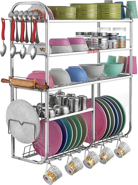 Buy OSE Wall-Mounted Dish Rack | 5 Large Shelves, Stainless Steel ...
