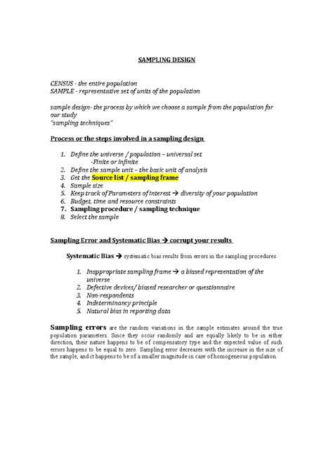 Sampling Design - SAMPLING DESIGN CENSUS - the entire population SAMPLE ...