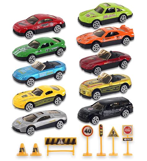 Mozlly Die Cast Metal Toy Cars Set - 10 Sports Race Cars and Race Car ...