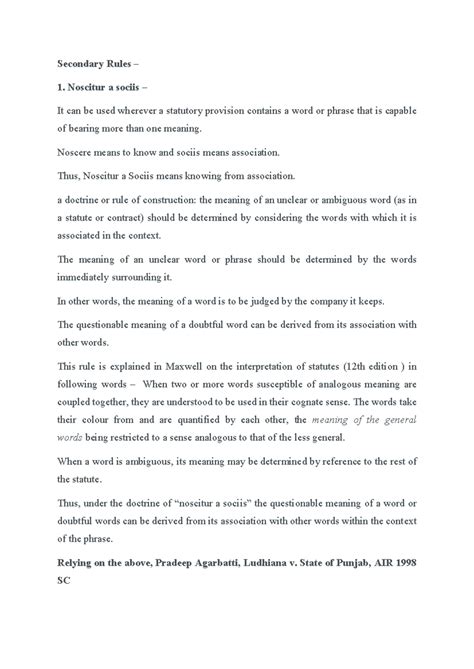 Secondary Rules of Interpretation: Noscitur a Sociis - IOS - Studocu