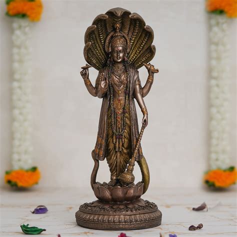 Cold Cast Bronze Resin Lord Vishnu On A Lotus Statue – eCraftIndia