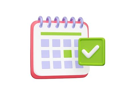 Rendu 3D de la page de calendrier avec l'icône de coche verte | Photo ...