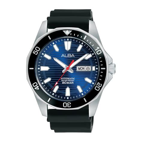 Buy Alba Silicone Men Analog Wristwatch Al4465X1, Blue Dial, Black Band ...