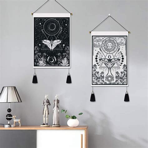 Buy Pack of 2 Wukang Tapestry Sun and Moon Tapestry Moth Tapestry Black ...