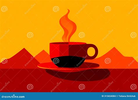 Paint Red Cup of Coffee with Flame on Ted and Yellow Background ...