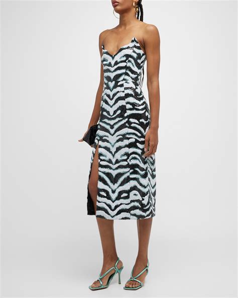 Lavish Alice Strapless Feather-Trim Sequin Midi Dress | Neiman Marcus