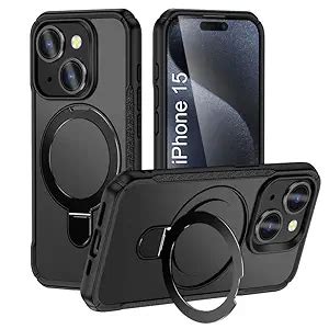 LuxuryKase Shockproof Back Cover for iPhone 15 with 360° Rotating Ring ...