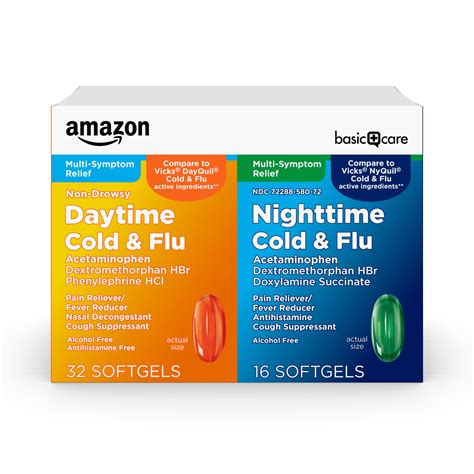 Amazon Basic Care Cold and Flu Relief, Daytime and Nighttime Combo Pack ...