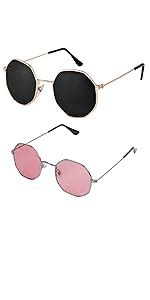Buy CREEK Octagonal Sunglasses/Frame For Men & Women - Black/Pink ...