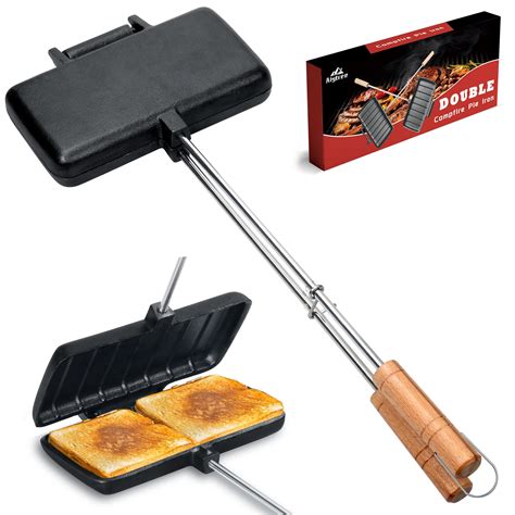 Alytree Double Pie Iron for Camping Cast Iron, Pre-seasoned Cast Iron ...