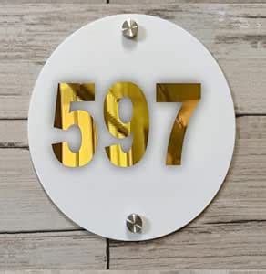 Room Number Plate No 597 | Mirror Gold with White Acrylic Number Plate ...