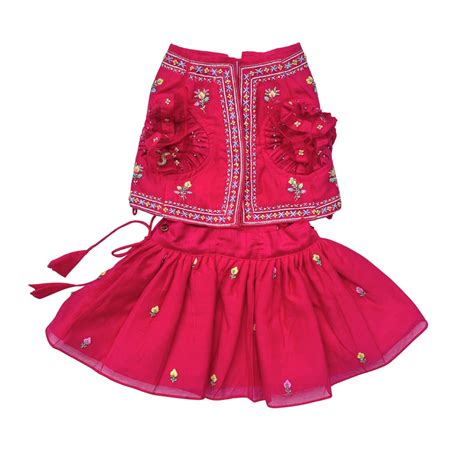 CARROT RED GULDASTA THREAD EMBROIDERED LEHENGA FOR DOGS AND CATS