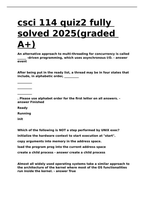 csci 114 quiz2 fully solved 2025(graded A+). - JAVA Programming - Stuvia US